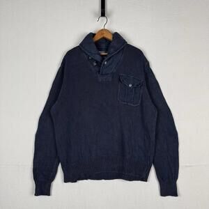 Vintage Polo Ralph Lauren Shawl Collar Sweater Men’s XL Blue Linen Cotton Blend